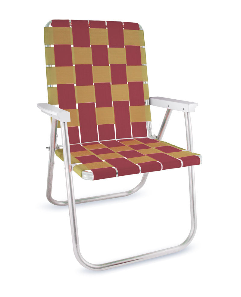 Burgundy/Gold Folding Aluminum Webbing Lawn Chair