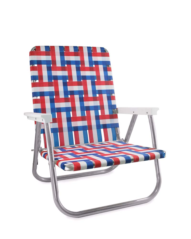 Lawn Chair USA Old Glory Folding Aluminum Webbing High Back Beach Chair with White Arms
