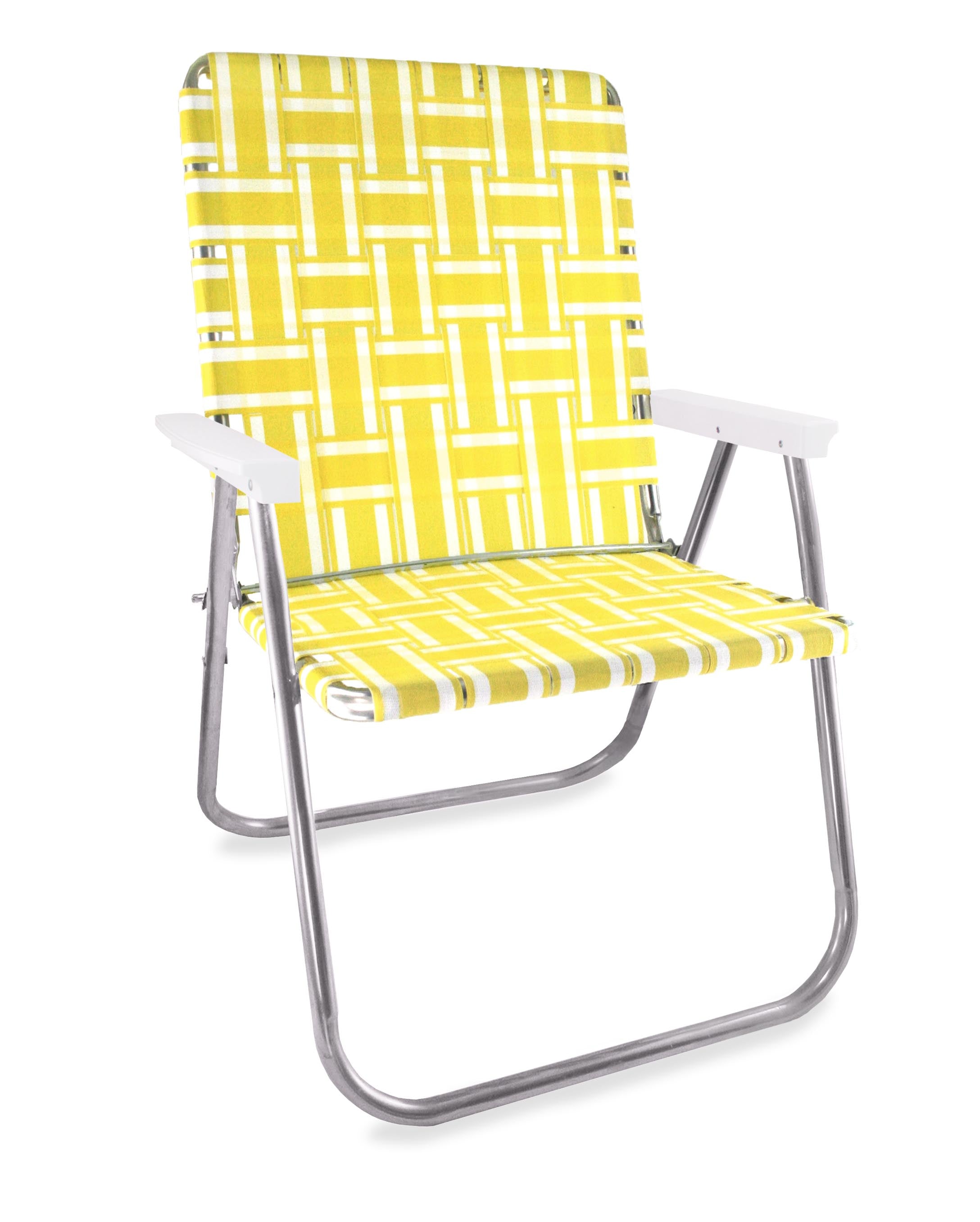 Lawn Chair USA Yellow and White Stripe Folding Aluminum Webbing Magnum Chair