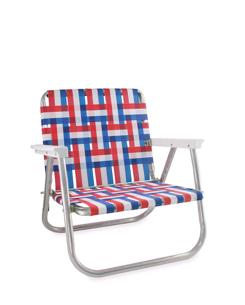 Lawn Chair USA Old Glory Folding Aluminum Webbing Beach Chair with White Arms