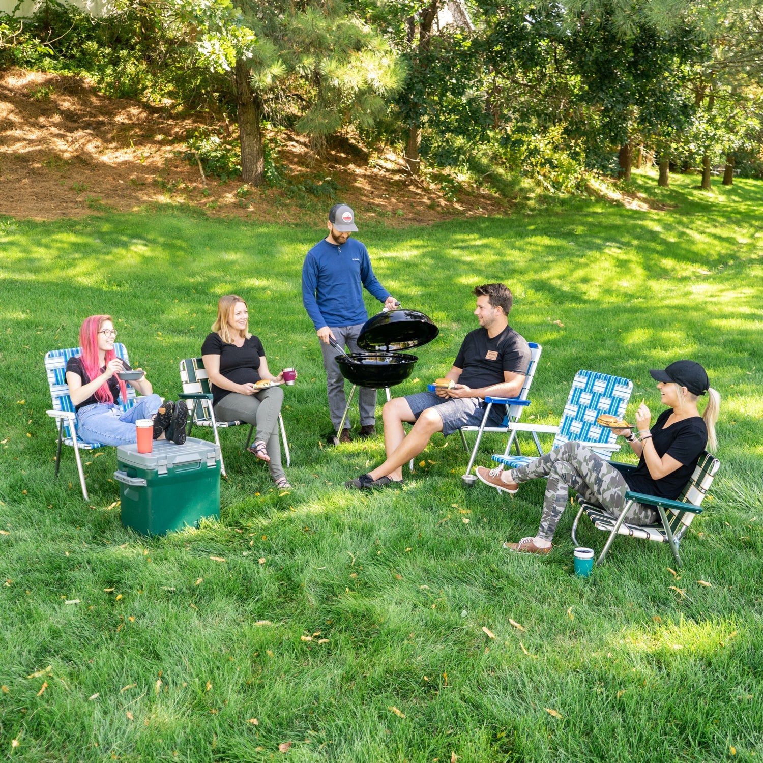 Outdoor picnic with webbing chairs
