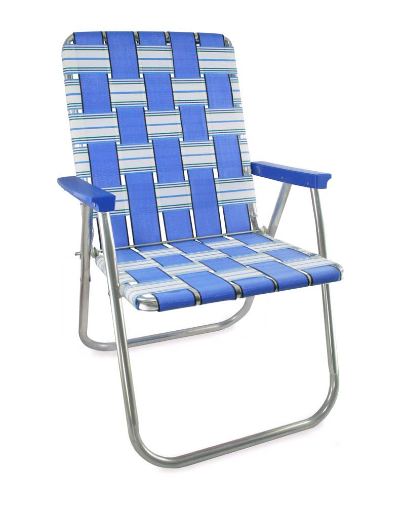 Blue Sands Folding Aluminum Webbing Lawn Chair Deluxe with Blue Arms