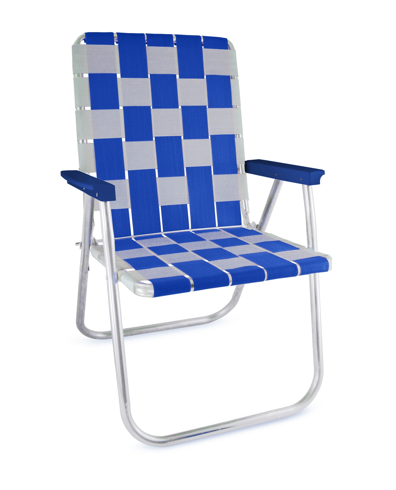 Blue/White Aluminum Folding Webbing Lawn Chair Deluxe