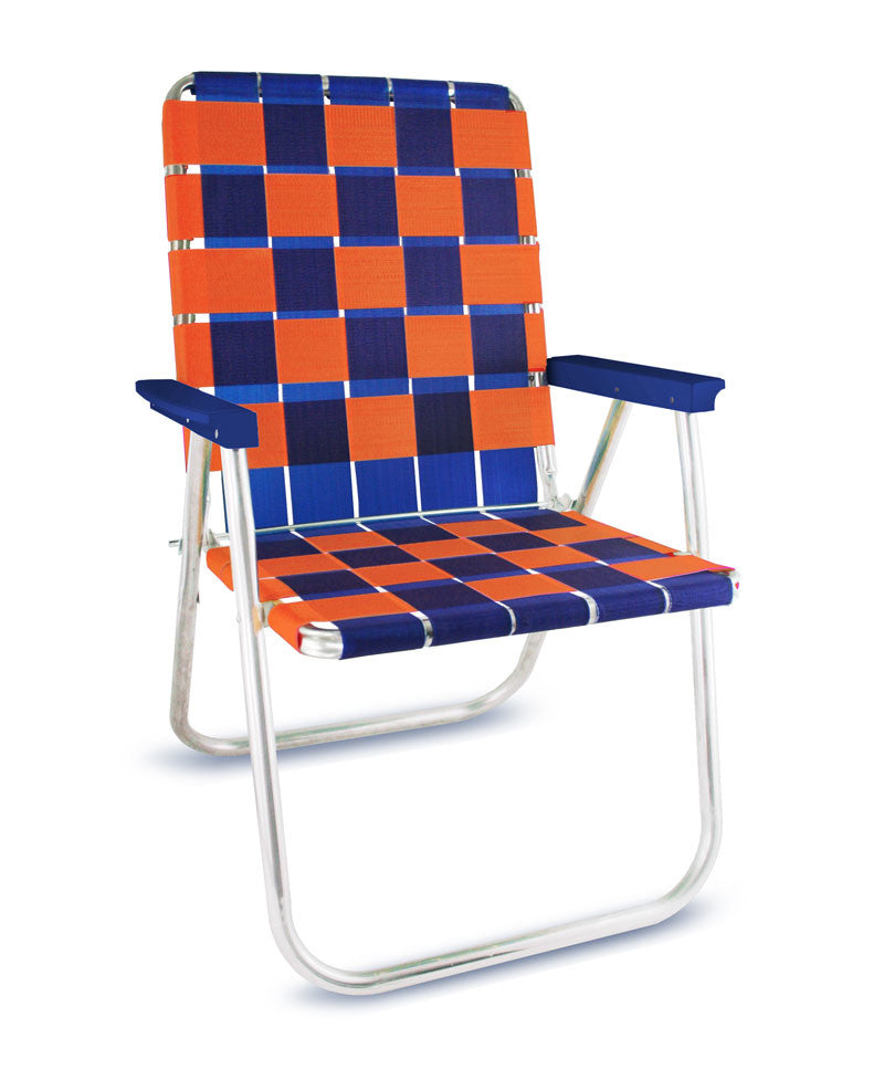 Blue/Orange Folding Aluminum Webbing Lawn Chair Deluxe
