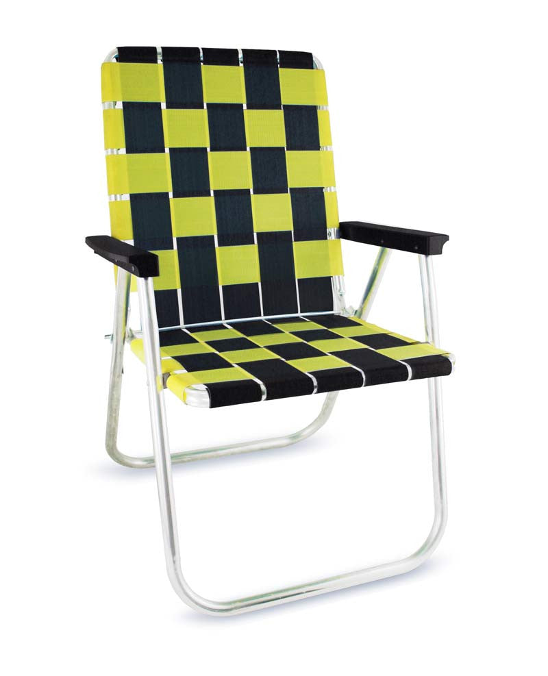 Black/Yellow Folding Aluminum Webbing Lawn Chair Deluxe