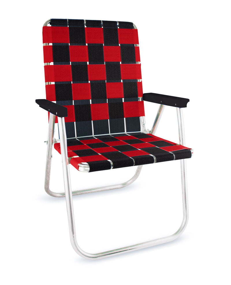 Black/Red Folding Aluminum Webbing Lawn Chair Deluxe