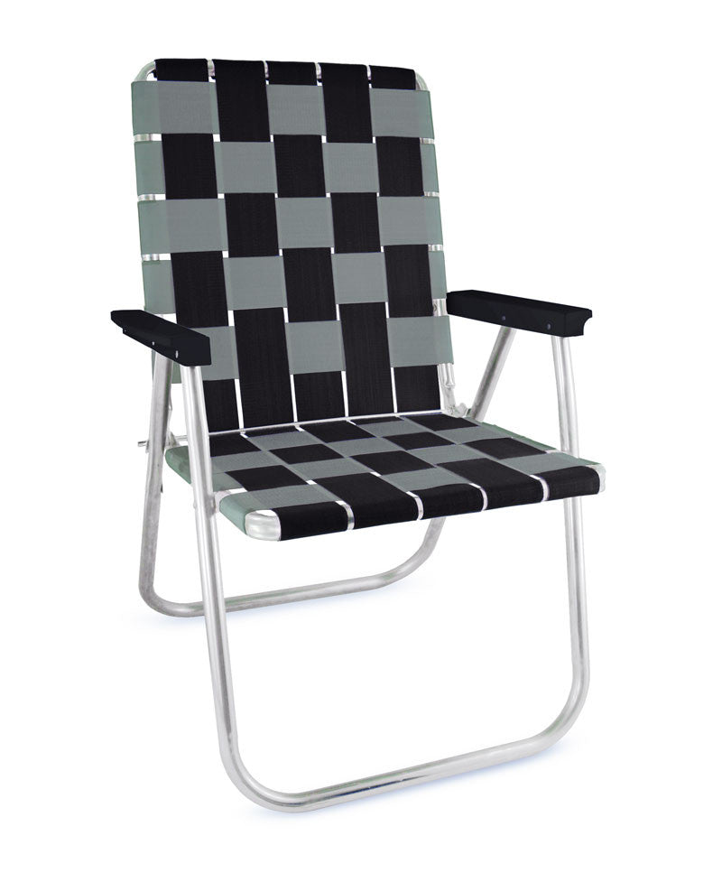 Black/Silver Folding Aluminum Webbing Lawn Chair Deluxe