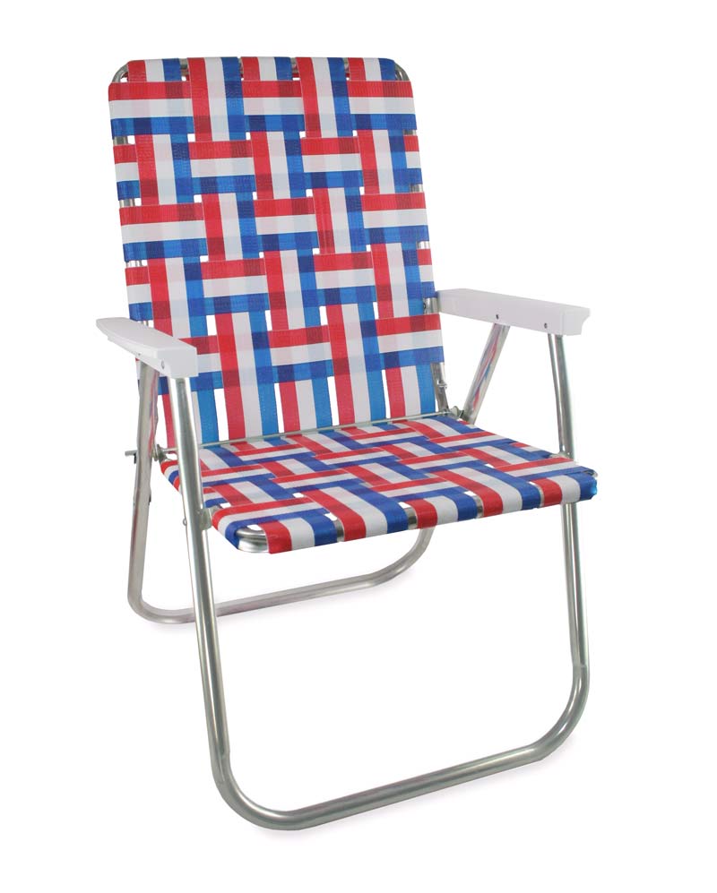 Lawn Chair USA Old Glory Folding Aluminum Webbing Classic Chair with White Arms