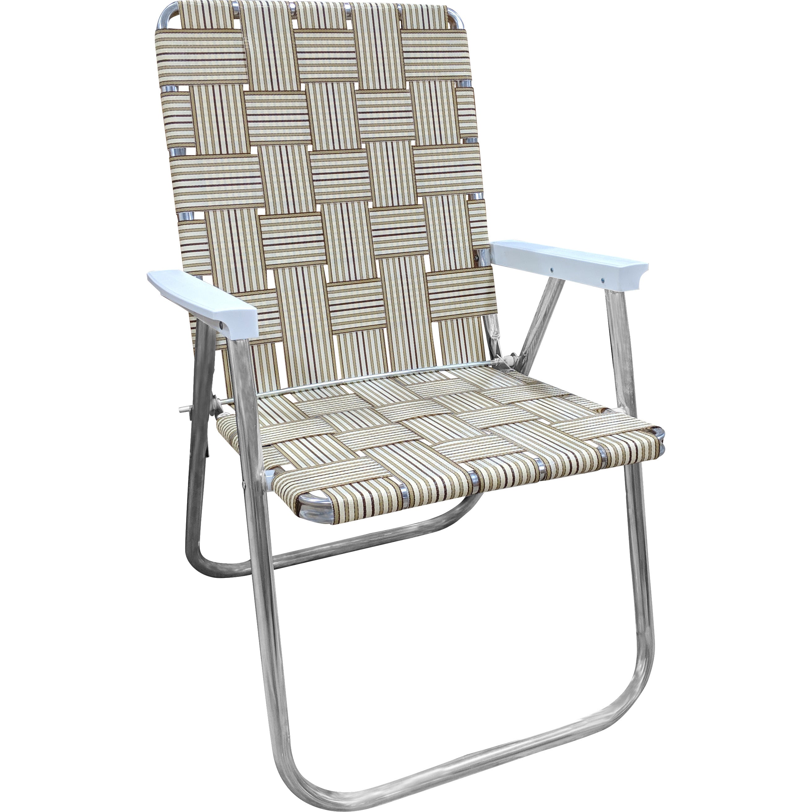 Tan Stripe Aluminum Folding Webbing Strap Chair
