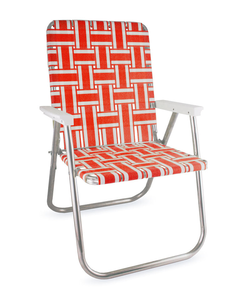 Lawn Chair USA Orange and White Stripe Folding Aluminum Webbing Classic Chair