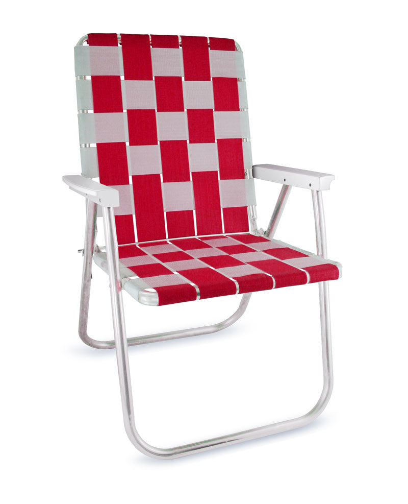 Red/White Folding Aluminum Webbing Lawn & Beach Chair Deluxe