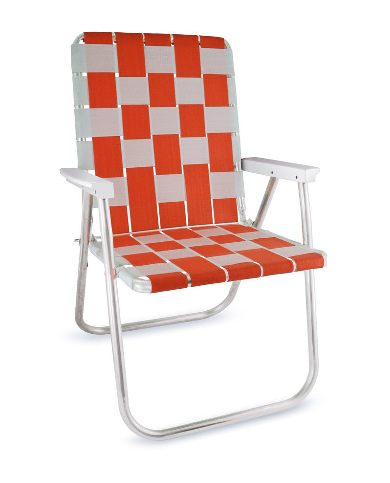 Orange/White Folding Aluminum Webbing Lawn Chair Deluxe