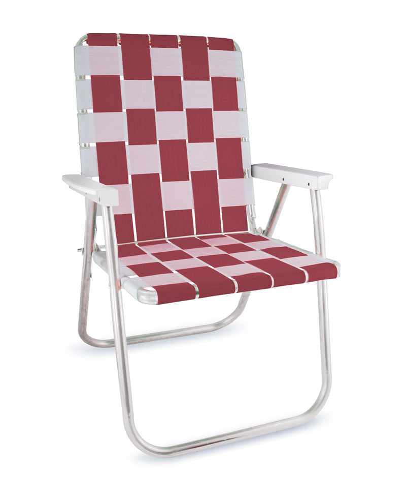 Burgundy/White Folding Aluminum Webbing Lawn Chair Deluxe