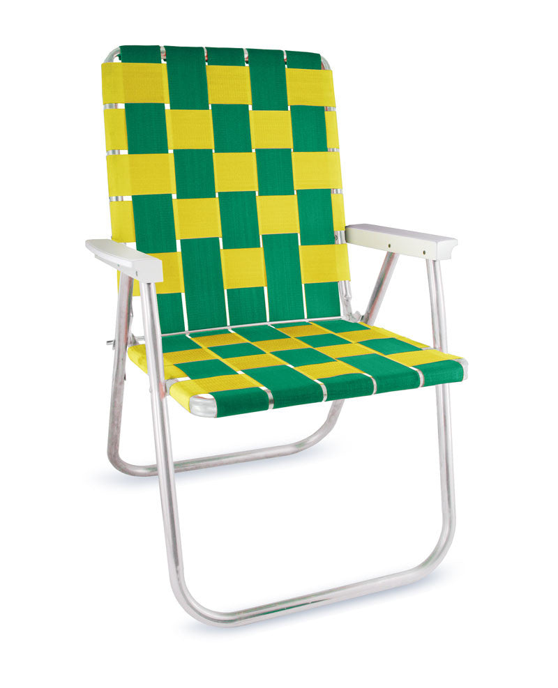 Green/Yellow Folding Aluminum Webbing Lawn Chair Deluxe