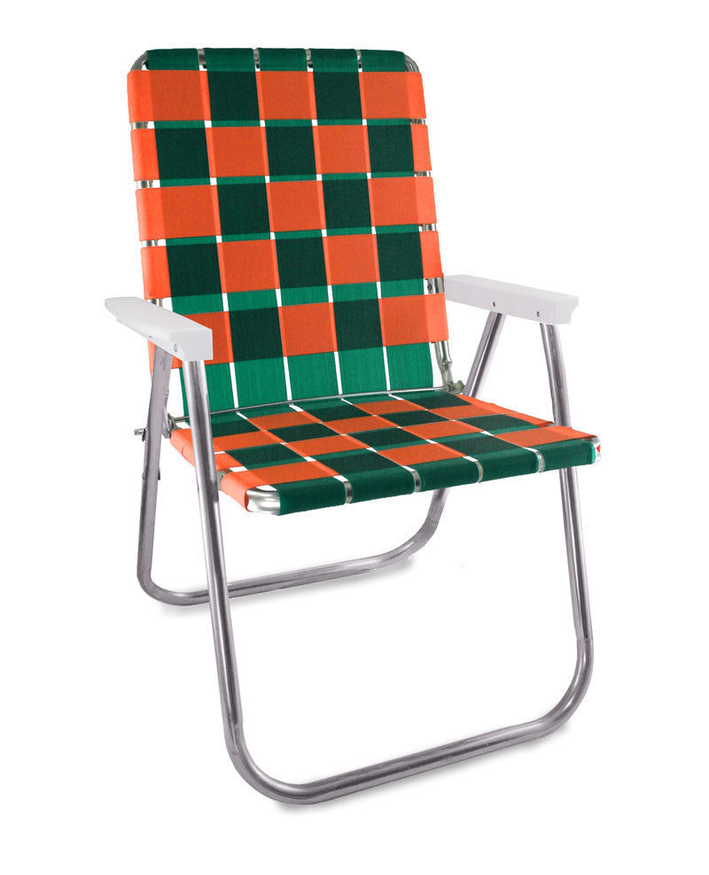 Green/Orange Folding Aluminum Webbing Lawn Chair Deluxe