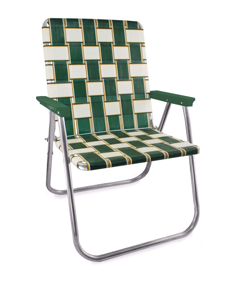 Lawn Chair USA Charleston Folding Aluminum Webbing Magnum Chair with Green Arms