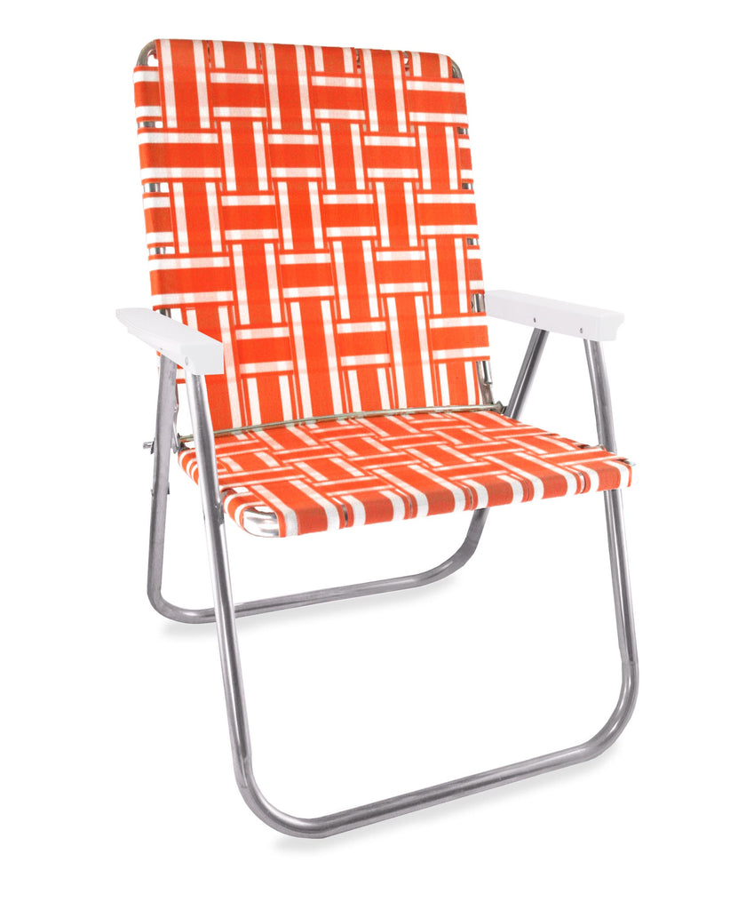 Orange and White Stripe Folding Aluminum Webbing Lawn Chair Magnum
