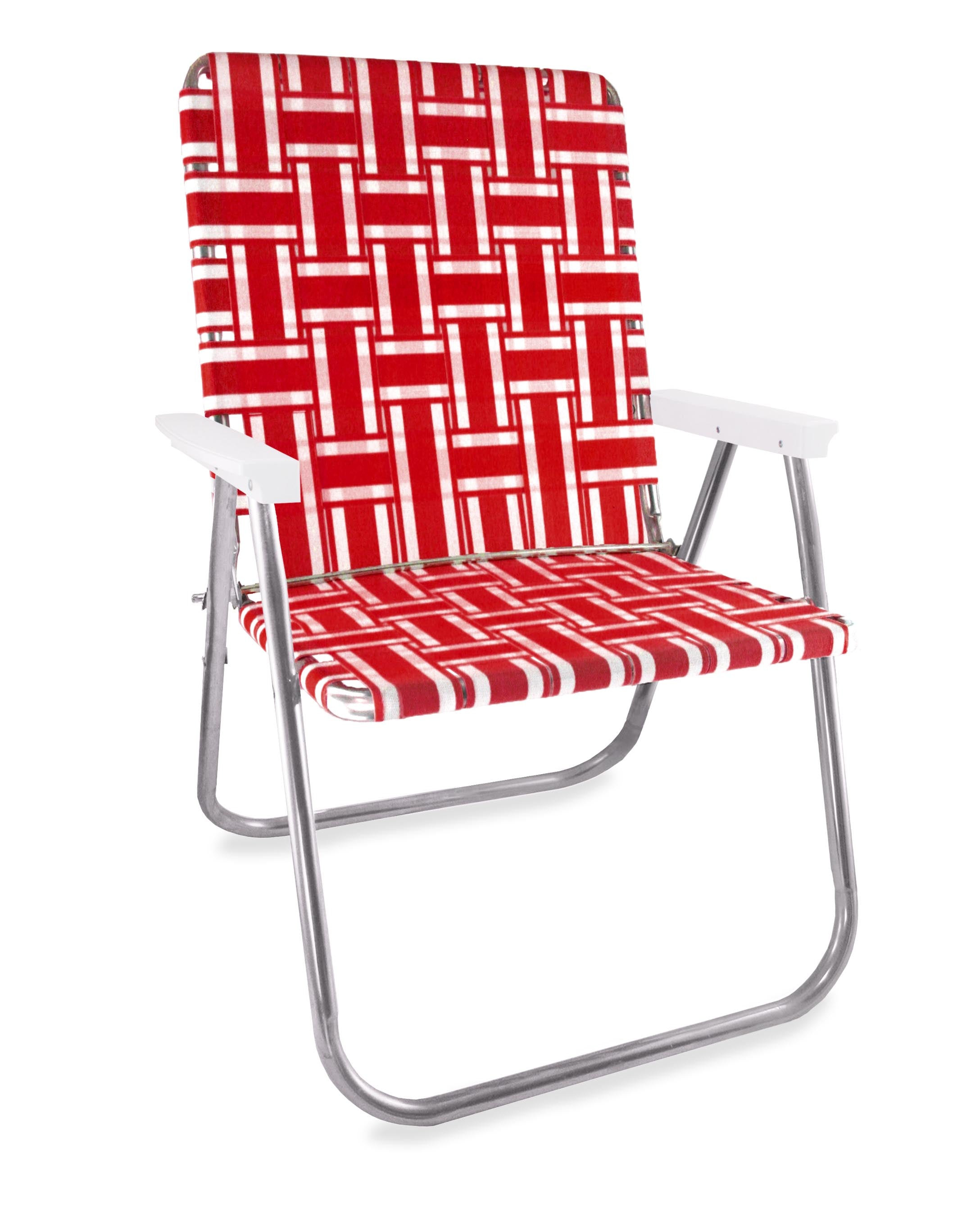 Lawn Chair USA Red and White Stripe Folding Aluminum Webbing Magnum Chair