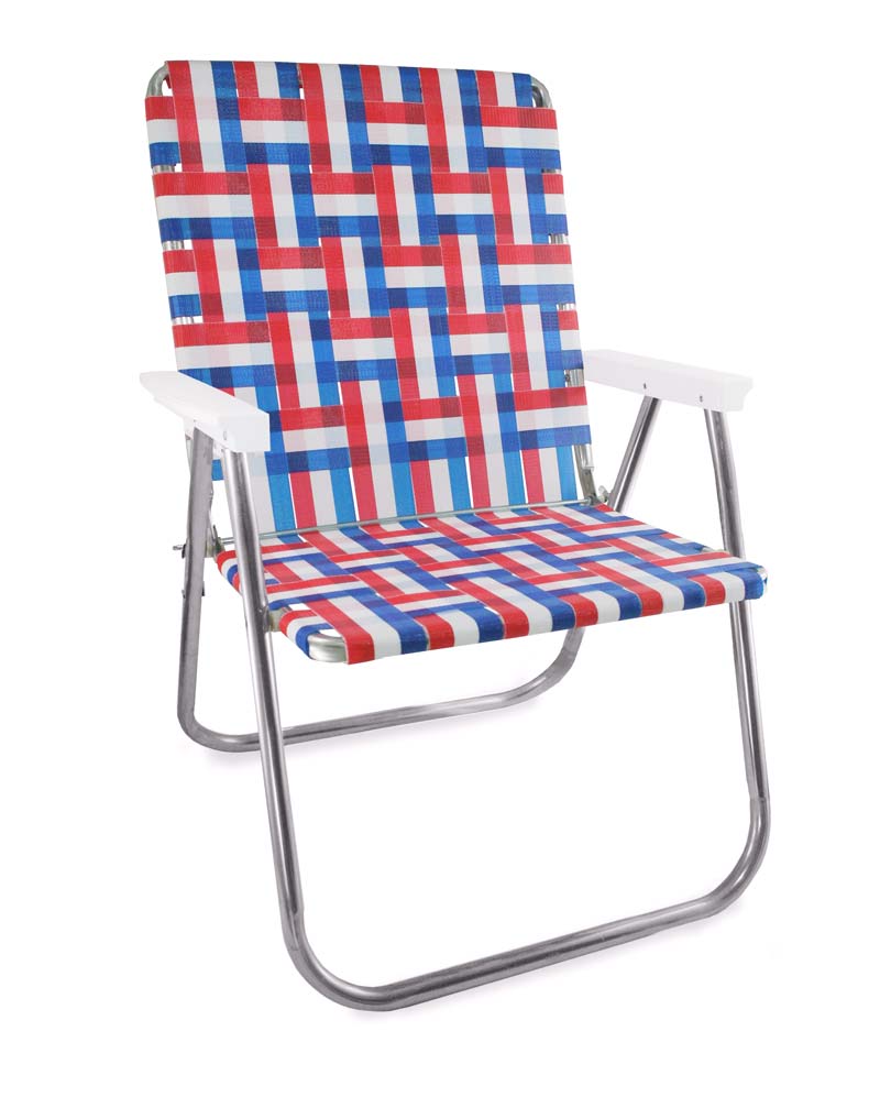 Lawn Chair USA Old Glory Folding Aluminum Webbing Magnum Chair with White Arms