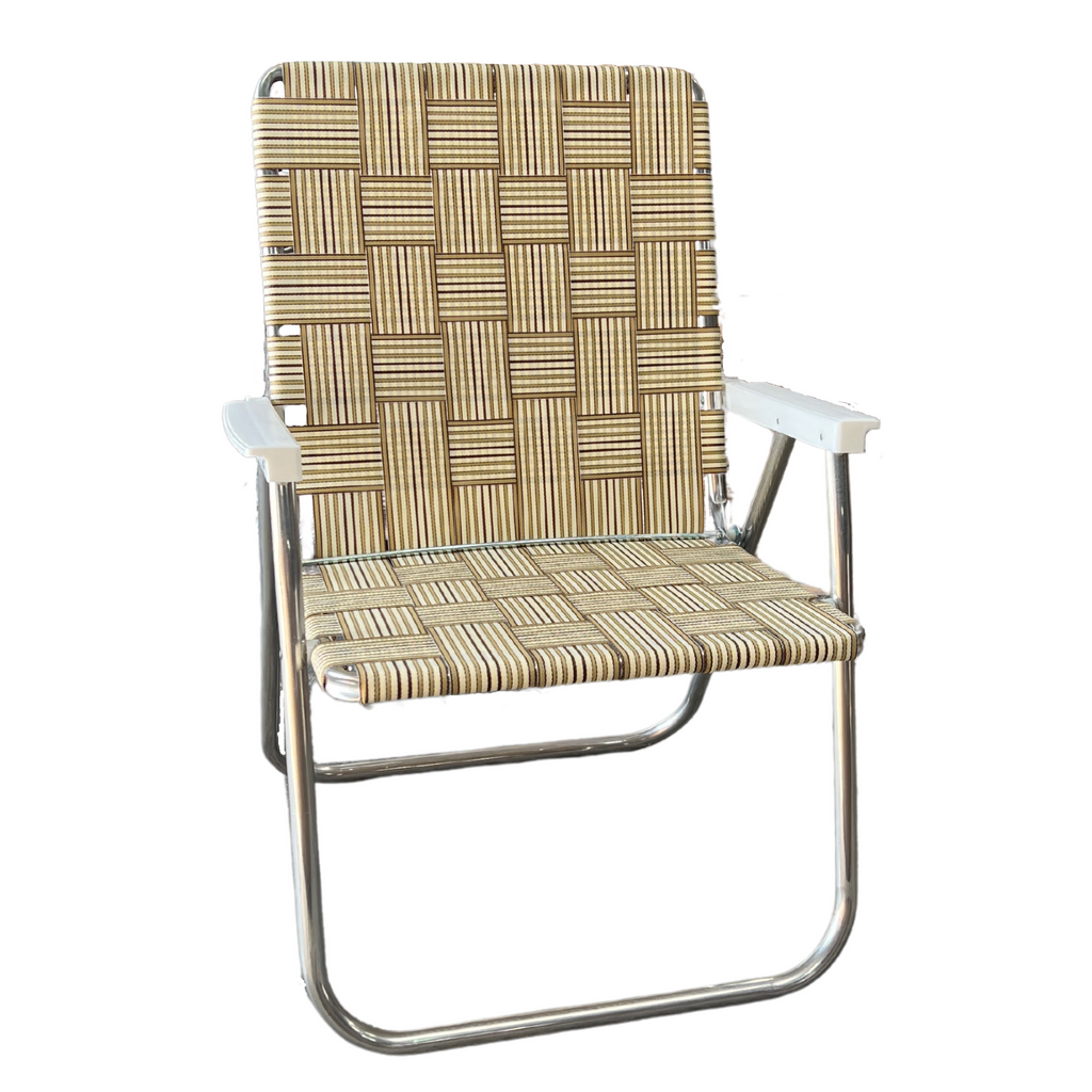 Magnum Tan Stripe Aluminum Folding Webbing Lawn Chair | Lawn Chair USA