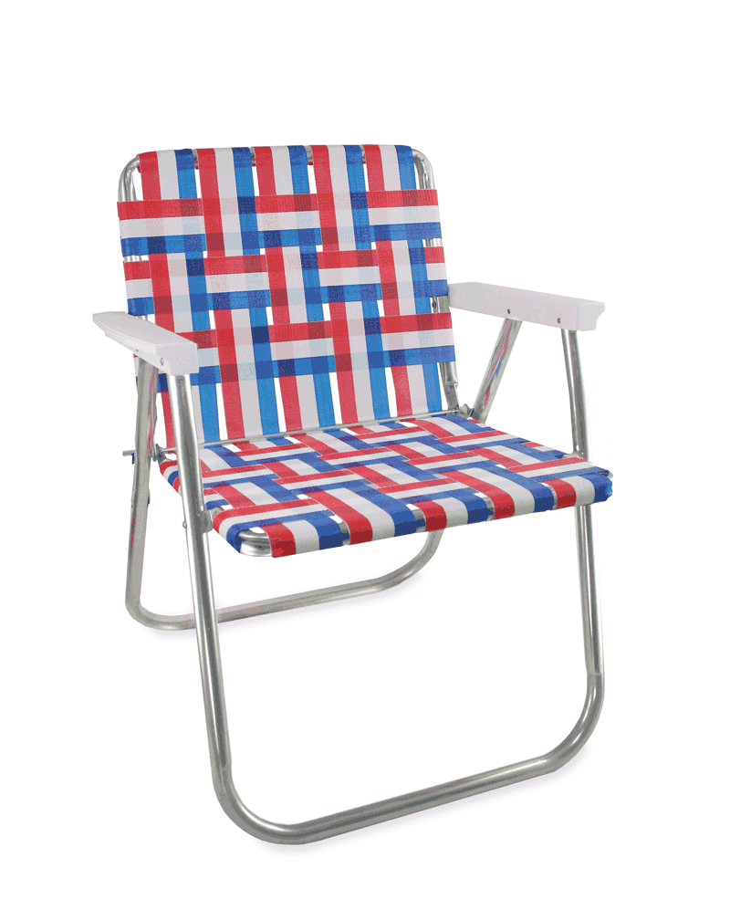 Lawn Chair USA Old Glory Folding Aluminum Webbing Picnic Chair with White Arms